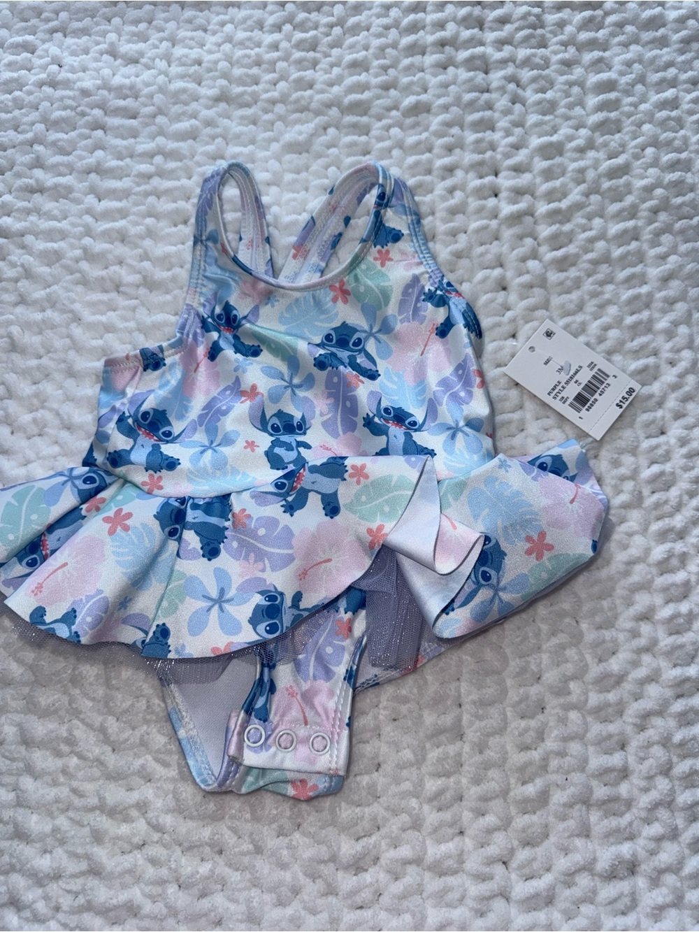 Disney Girls Light Blue Stitch Print Ruffle One-Piece Swimsuit